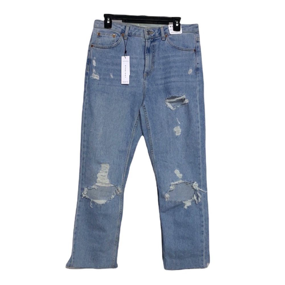 Topshop Blue Distressed Straight Leg Jeans